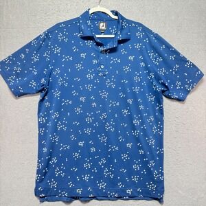 FJ FootJoy Mens Blue Bird Print Golf Polo Shirt Short Sleeve Collared Casual Top